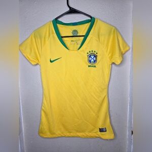 Nike Brazil Youth Women's Home Jersey 2018 Yellow-Green Soccer Tshirt Medium